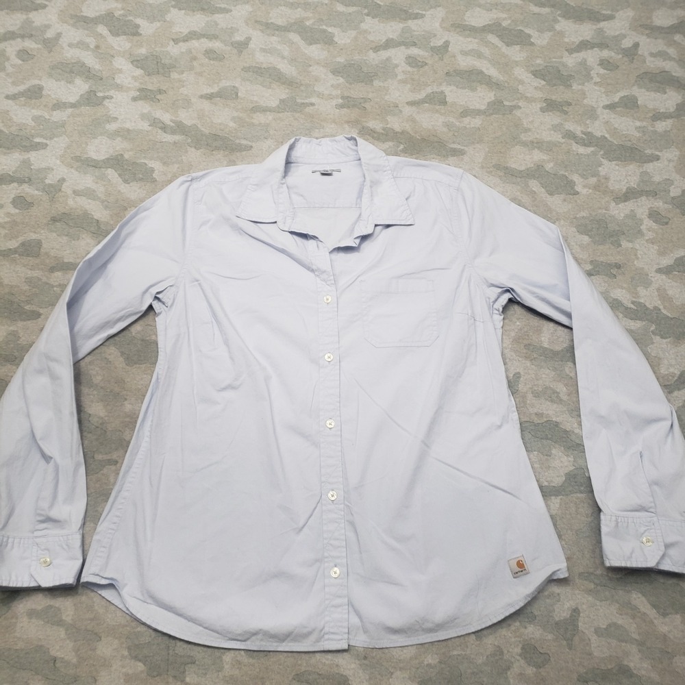 Carhartt‎ Top Womens 2XL Blue Pockets Long Sleeve Button Up Workwear